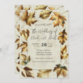 金ゴールド離れアモンドベージュクリームグラム秋の結婚式 招待状 (正面/裏面)