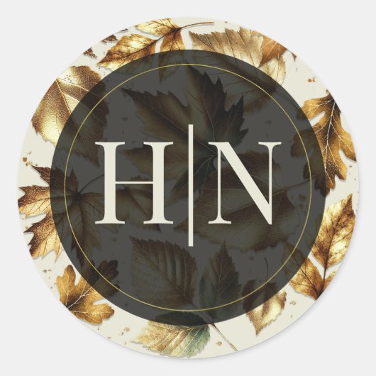 金ゴールド離れアモンドベージュクリームブラック秋の結婚式 ラウンドシール (正面)