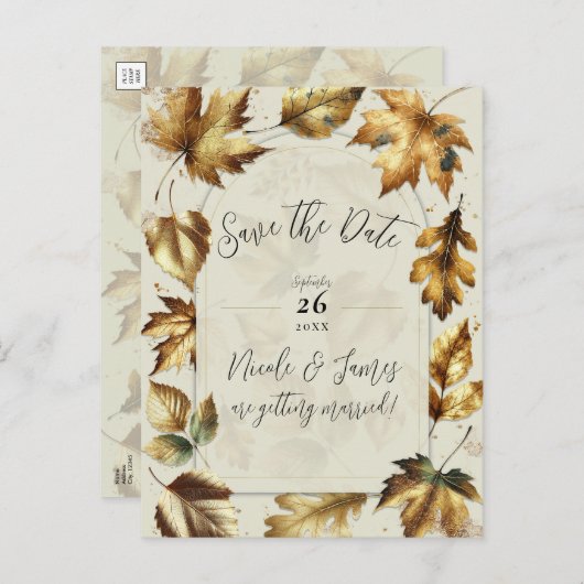 金ゴールド離れアモンドベージュクリーム秋保存日 案内ポストカード (正面/裏面)