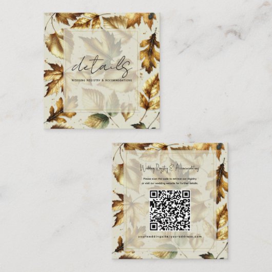 金ゴールド離れアモンドベージュグラム秋の結婚式詳細 スクエア名刺 (正面/裏面)