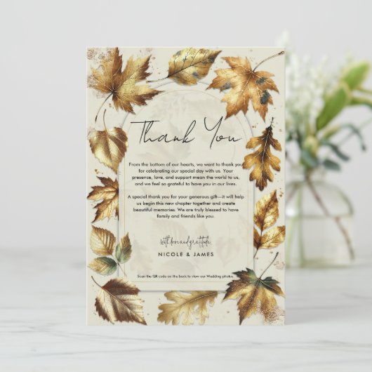 金ゴールド離れアモンドベージュ秋の結婚式ありがとう 招待状 (スタンド正面)