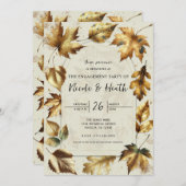 金ゴールド離れアモンドベージュ秋婚約 招待状 (正面/裏面)