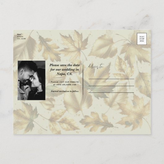 金ゴールド離れアルモンド&ベージュブラックグラム秋の結婚式 案内ポストカード (裏面)