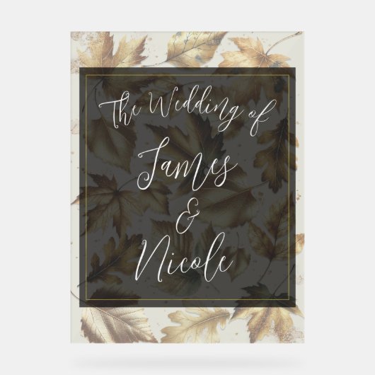 金ゴールド離れアーモンドベージュ&ブラックグラム秋の結婚式 アクリルサイン (正面)