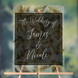 金ゴールド離れアーモンドベージュ&ブラックグラム秋の結婚式 アクリルサイン