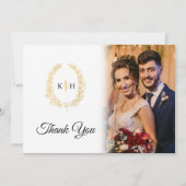 金ゴールド離れオバル白黒結婚の写真QRコード サンキューカード (正面)