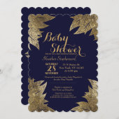 金ゴールド離れオンネイビーブルーベビーシャワー招待状 招待状 (正面/裏面)