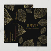 金ゴールド離れオンブラックエレガントウェディングRSVPカード インビテーションポストカード (正面/裏面)