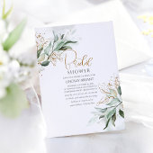 金ゴールド離れグリーロマンチックかわいいブライダルシャワー 招待状