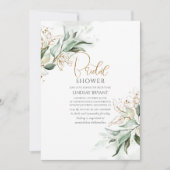 金ゴールド離れグリーロマンチックかわいいブライダルシャワー 招待状 (正面)