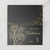 金ゴールド離れバラオンブラック折り畳み座席表 プレイスカード (外部開封)