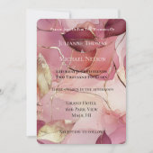 金ゴールド離れバルガンディ赤面ピンクロマンチ結婚ャンス 招待状 (正面)