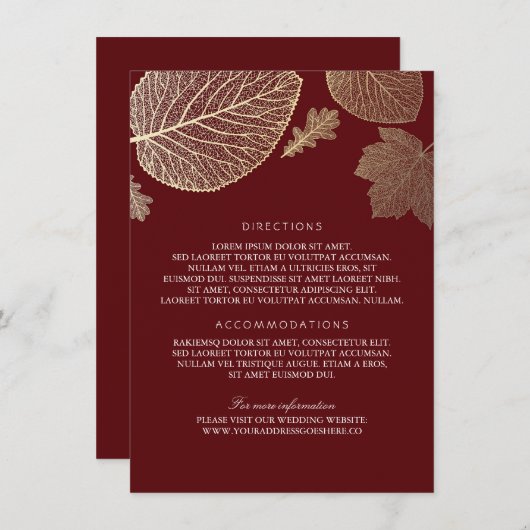 金ゴールド離れバルグンディ結婚の詳細 – 情報 エンクロージャーカード (正面/裏面)