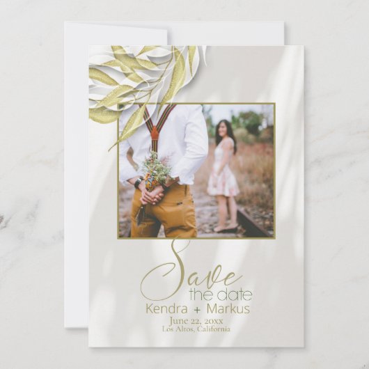 金ゴールド離れフィルタされたシャドウ日付の保存 招待状 (正面)