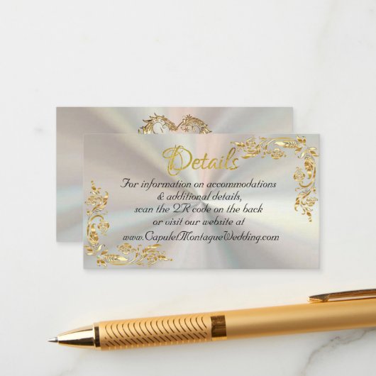 金ゴールド離れフレーム（ホワイトパール、QRコード） エンクロージャーカード (正面/裏面インサイチュ)