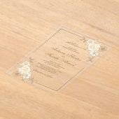 金ゴールド離れフローラブランチ結婚ムスリム アクリル招待状 (レイダウン)