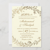 金ゴールド離れムリ華美ズム結婚式招待状ニカ 招待状 (正面)