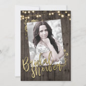 金ゴールド離れライッ素朴トダークウッドブライダルシャワー 招待状 (正面)