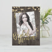 金ゴールド離れライッ素朴トダークウッドブライダルシャワー 招待状 (スタンド正面)