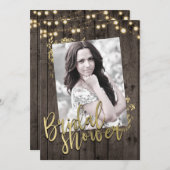 金ゴールド離れライッ素朴トダークウッドブライダルシャワー 招待状 (正面/裏面)