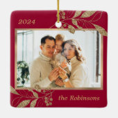 金ゴールド離れ家族の写真レッドクリスマス セラミックオーナメント (裏面)