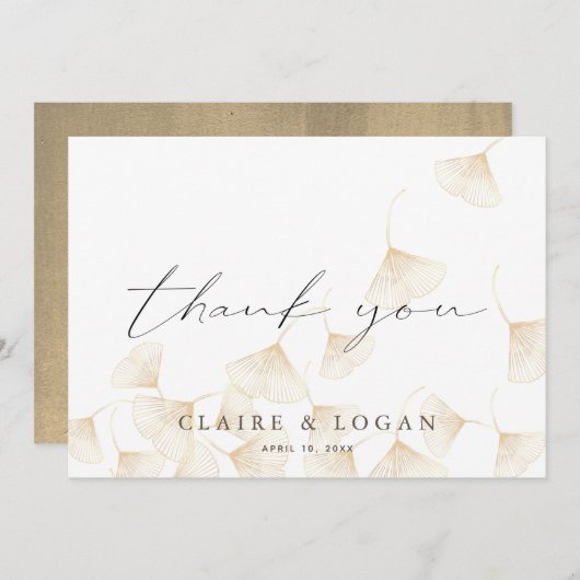 金ゴールド離れ白サンキューカード 招待状 (正面/裏面)