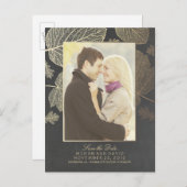 金ゴールド離れ秋写真の保存日付 案内ポストカード (正面/裏面)