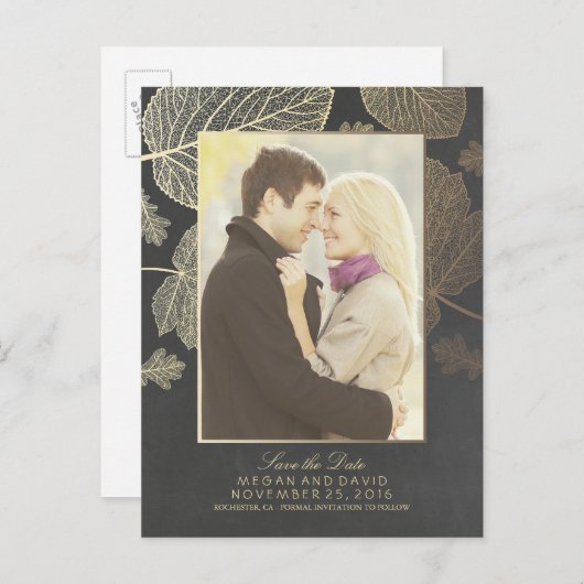 金ゴールド離れ秋写真の保存日付 案内ポストカード (正面/裏面)