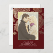 金ゴールド離れ秋Burgundy Photo Save the Date 案内ポストカード (正面/裏面)