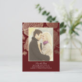 金ゴールド離れ秋Burgundy Photo Save the Date 案内ポストカード (スタンド正面)