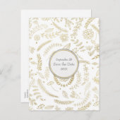金ゴールド離れ素朴フローラ結婚式の日付の保存 案内ポストカード (正面/裏面)
