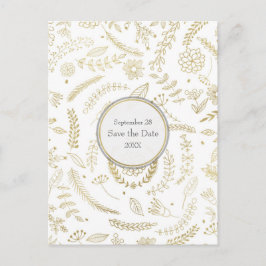 金ゴールド離れ素朴フローラ結婚式の日付の保存 案内ポストカード