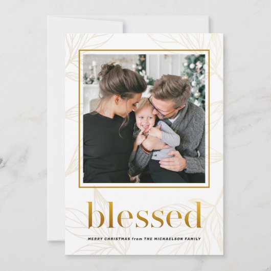 金ゴールド離れ賛美と額縁フォトホリデー 招待状 (正面)