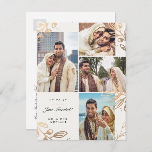 金ゴールド離れ4写真結婚の発表 案内ポストカード (正面/裏面)