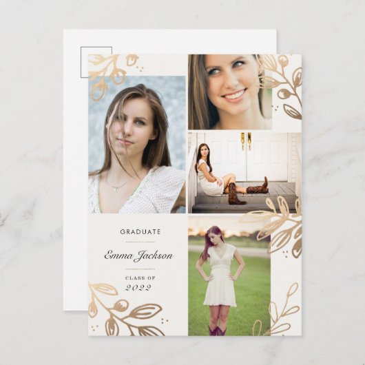 金ゴールド離れ4枚フォトグラードアナウンスメントポストカード 案内ポストカード (正面/裏面)