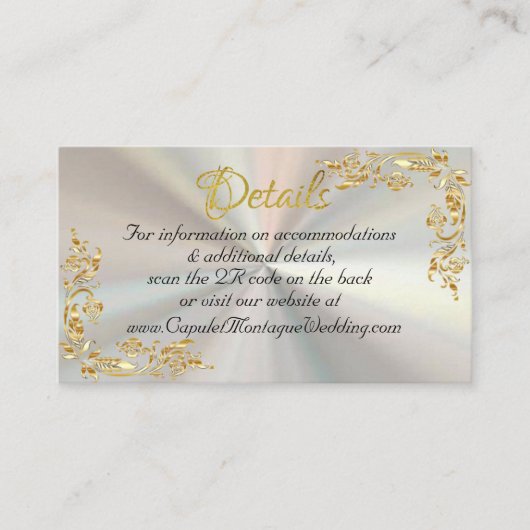 金ゴールド離れ、ホワイトパールのハート、QRコード エンクロージャーカード (正面)