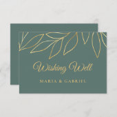 金ゴールド離れ。緑エレガントの結婚願い事 エンクロージャーカード (正面/裏面)