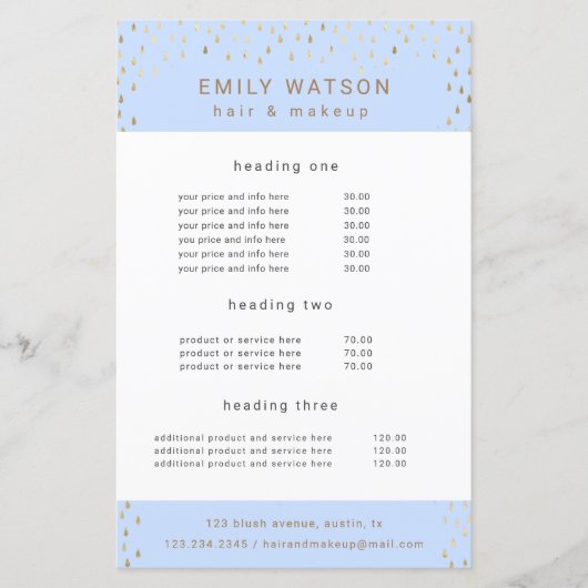 金ゴールド雨フェイク滴箔サービスと価格フライヤー (正面)