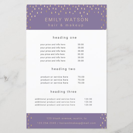 金ゴールド雨フェイク滴箔サービスと価格フライヤー (正面)