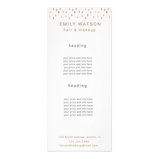 金ゴールド雨滴箔フェイクトレンディー価格 ラックカード (正面)