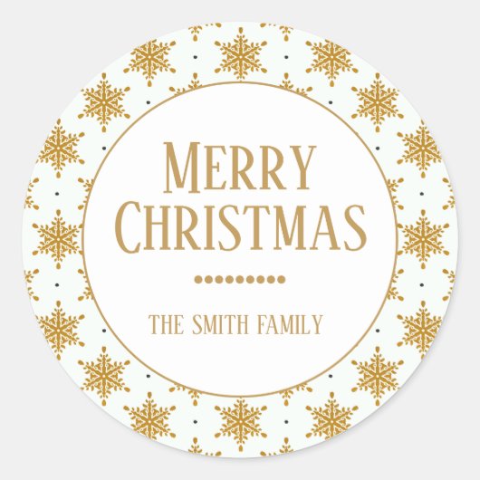 金ゴールド雪がホワイトメリークリスマスハート ラウンドシール (正面)