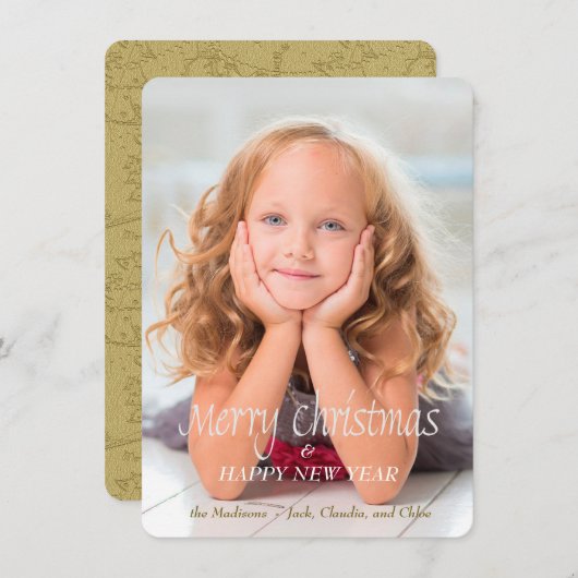 金ゴールド雪だるま落書きフォトクリスマスカード シーズンカード (正面/裏面)