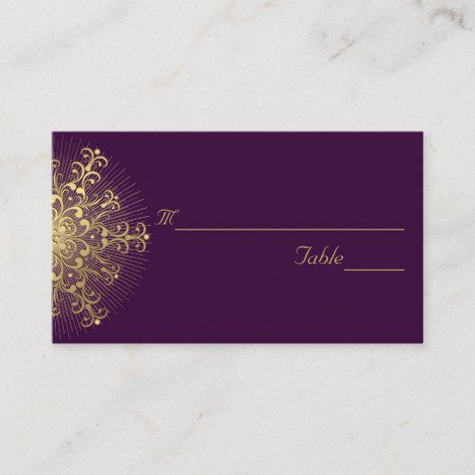 金ゴールド雪の上の紫色の冬の結婚式座席表 プレイスカード (正面)