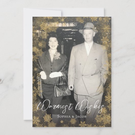 金ゴールド雪の暖かい願いクリスマスの写真 シーズンカード (正面)