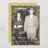 金ゴールド雪の暖かい願いクリスマスの写真 シーズンカード (正面/裏面)