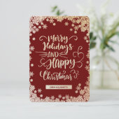 金ゴールド雪の降る赤い写真のクリスマスホリデーカード サンキューカード (スタンド正面)