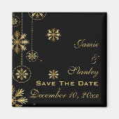 金ゴールド雪の黒い冬の結婚式の日付を保存 マグネット (正面)