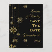 金ゴールド雪の黒い冬の結婚式の日付を保存 案内ポストカード (正面)