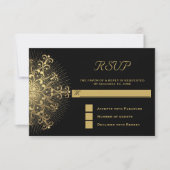 金ゴールド雪の黒い冬の結婚式RSVP返信 出欠カード (正面)