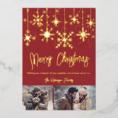 金ゴールド雪エレガント赤メリークリスマス2枚 箔招待状 (正面)